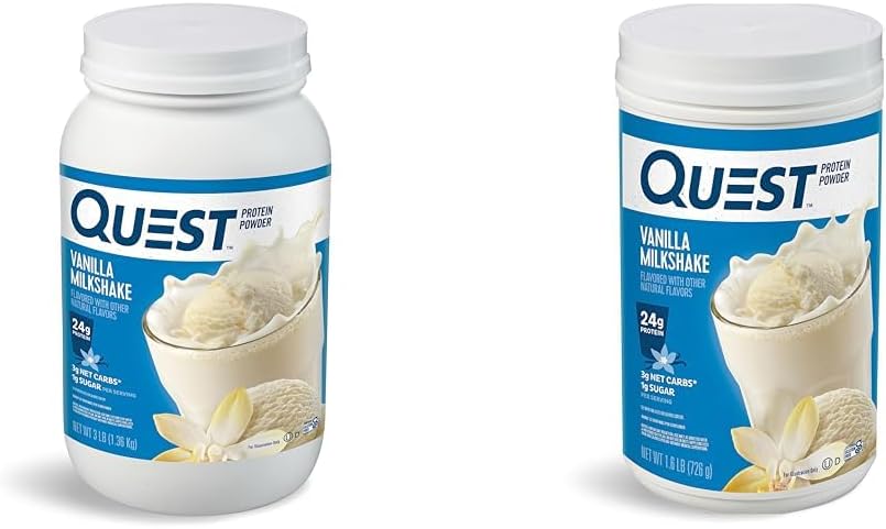 Quest Vanilla Milkshake πρωτεΐνη σκόνης, 24g πρωτεΐνη, 1g ζάχαρη, 3 & 1,6 λίρα, χαμηλή υδατάνθρακες, χωρίς γλουτένη, 43 & 23 εξυπηρετούν