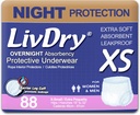 LivDry Adult XS Incontinence Underwear, Overnight Comfort Absorbency, Leak Protection, X-Small, 88-Pack