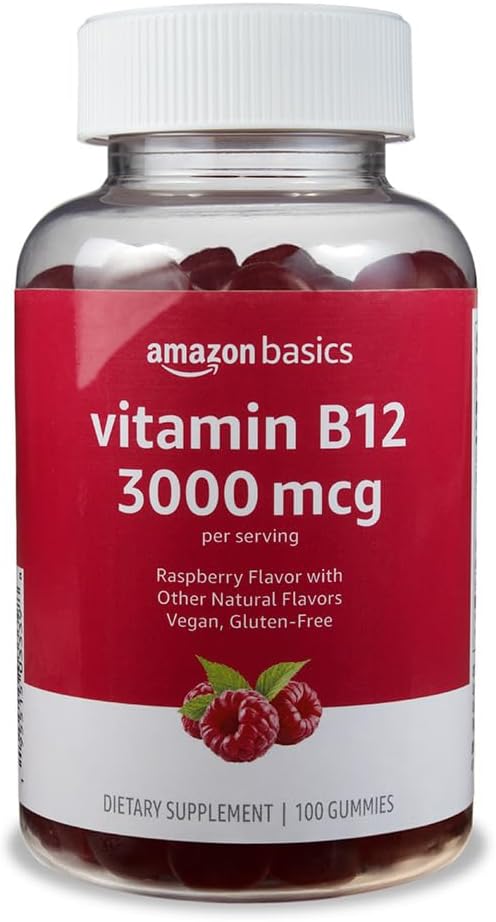 Βασικά Βιταμίνη B12 3000 mcg Gummies, Κανονική παραγωγή ενέργειας και Μεταβολισμός, Υποστήριξη ανοσοποιητικού συστήματος, Βατόμουρο, 100 Count (2 ανά μερίδα) (Πρώην Solimo)