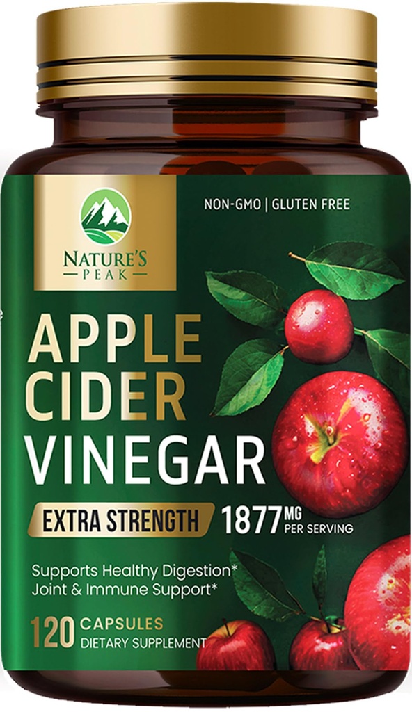 Apple Cider Vinegar 1877mg Per Serving - Vitamin D3, Zinc & Best ACV Supplement Pills Supporting Gut Health for Better Digestion, Immune System Support, Non-GMO Bottled in USA - 120 Capsules
