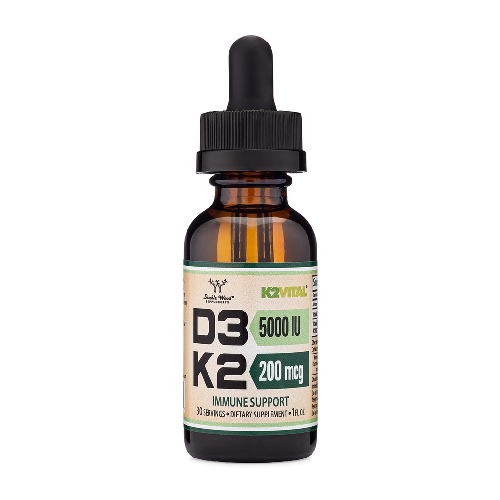Vitamin D3 K2 5,000 IU Liquid Drops (5,000 IU of D3 and 200mcg of 99.9% All-Trans Patented K2 MK-7 (K2Vital)) Max Absorption Liquid Vitamin D Drops (30 Servings) by Double Wood
