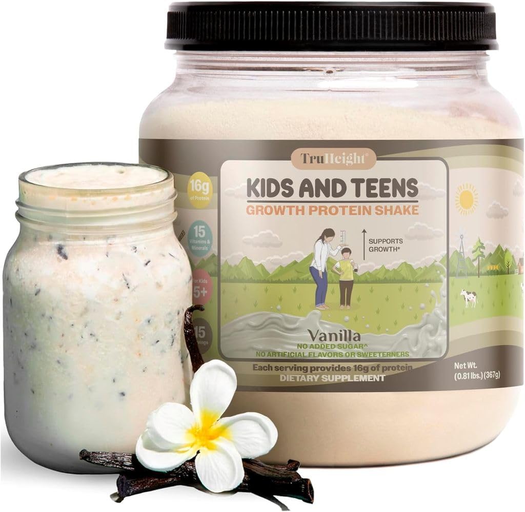 TruHeight Growth Protein Shake (Vanilla Ice Cream Flavor, Whey) Ανάπτυξη & Ανάπτυξη Πρωτεΐνη Σκόνη για Παιδιά & Έφηβοι - Βάρος Κερδίστε Ποτά - Γνωμοδότηση από Παιδιατρικούς, Picky Eater Βιταμίνη, Ηλικίες 4+
