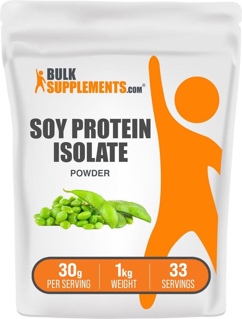 BulkSupplements.com Απομονωμένη σκόνη πρωτεΐνης σόγιας - Vegan Protein Powder, Unflavored - Pure & Gluten Free, 30g ανά Σερβίρισμα, 1kg (2,2 lbs) (πακέτο των 1)