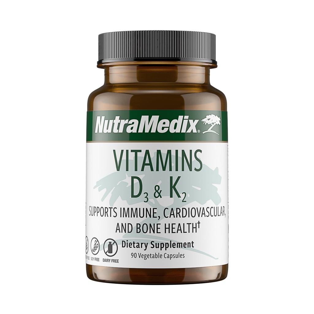 NutraMedix Βιταμίνη D3 και K2 συμπλήρωμα υποστήριξης του ανοσοποιητικού για γυναίκες & άνδρες - Βοήθεια για την υγεία της καρδιάς - Μπορεί να βοηθήσει με το μεταβολισμό του ασβεστίου (90 κάψουλες)