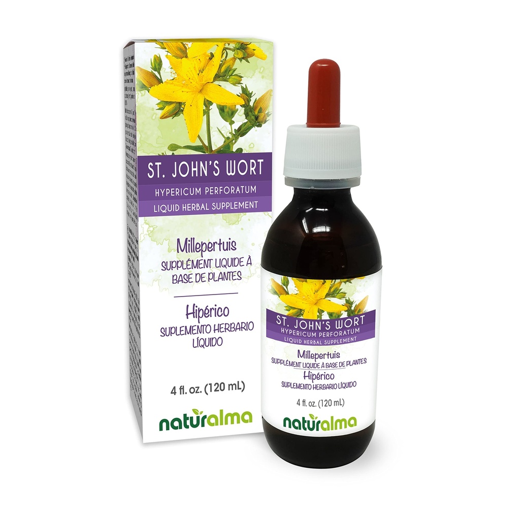 Naturalma St. John's Wort (Hypericum perforatum) βότανο με λουλούδια Αλκοόλ-ελεύθερο Βάμμα - 4 fl oz Liquid Extract in Drops - φυτικό συμπλήρωμα - Vegan
