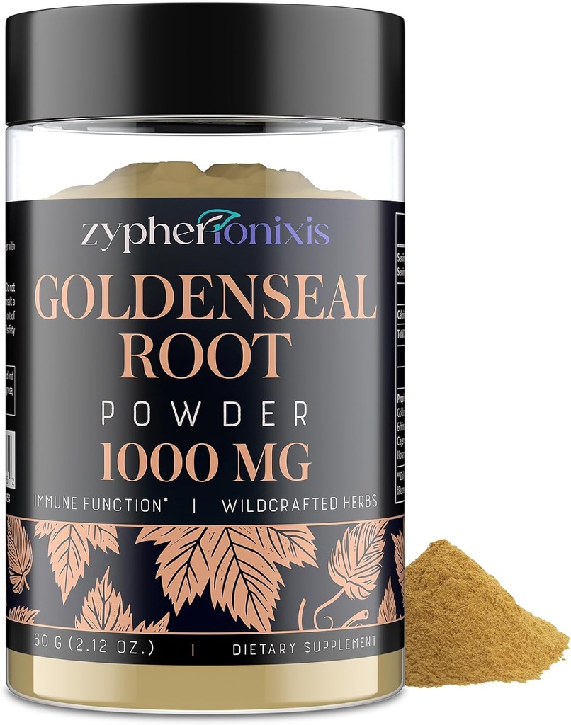 Goldenseal Root Powder Organic 1000 mg - Goldenseal Powder Supplement for Immune & Gut, Pure & Natural Herbal Goldenseal Supplement, Gluten Free - 60 Servings（1 Bottle）