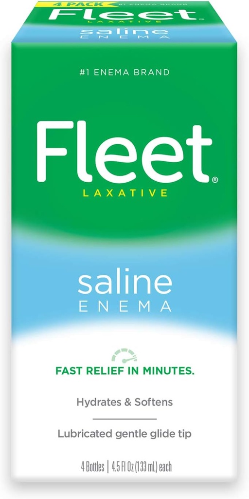 Laxative Saline Enema Στόλου για ενήλικες δυσκοιλιότητα, 4,5 fl oz, 4 φιάλες