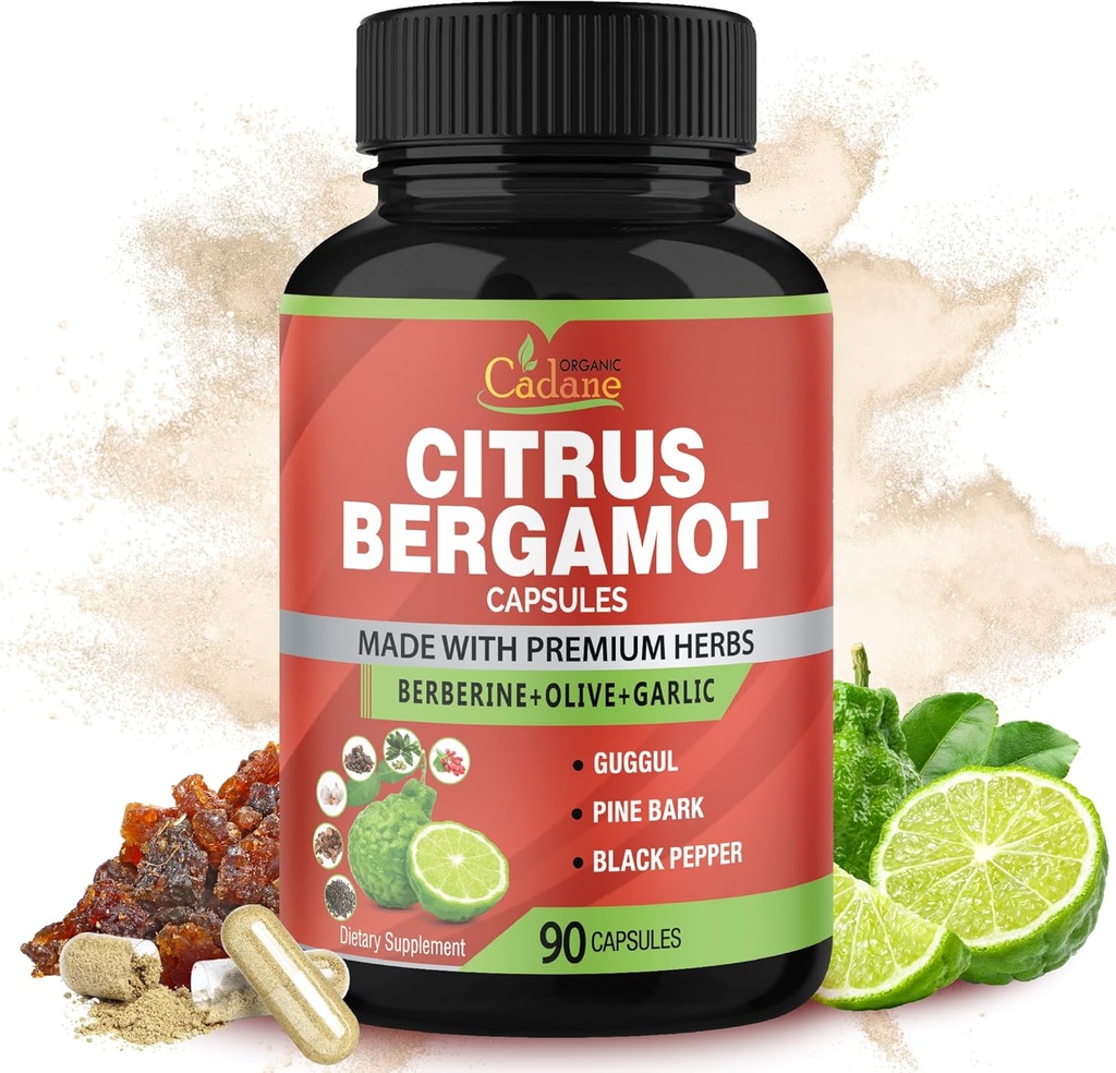 Βιολογικό Cadane Citrus Bergamot συμπλήρωμα Εκχύλισμα κάψουλες, 90 Caps, 3 Μήνες Προσφορά & Βερβερίνη, Ελαιόλαδο, Guggul, σκόρδο, Pine Bark, Μαύρο πιπέρι