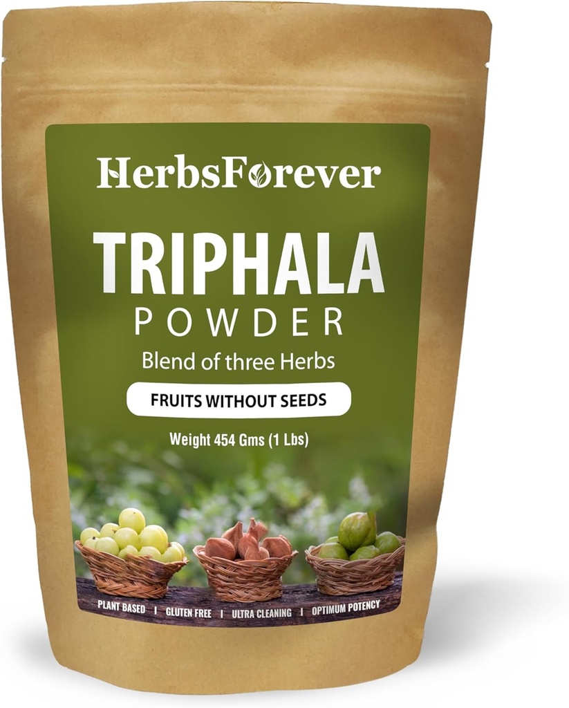 Herbsforever Triphala Churna Powder Traditional Ayurvedic Formulation Supports Detoxification and Rejuvenation Non GMO, Vegan 454 GMS