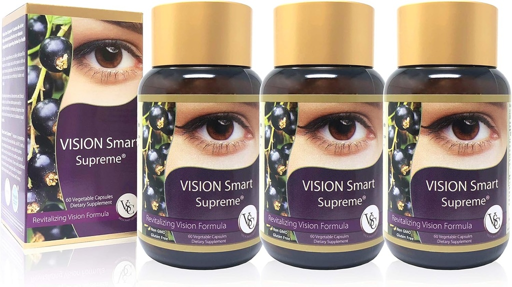 Vision Smart Supreme - Superior Eye Supplement, Premium Θρεπτικά Συστατικά με 210mg Καθαρές Ανθοκυανίνες D3R και C3R, κάψουλες Veggie. Προϊόν των ΗΠΑ (3 φιάλες)