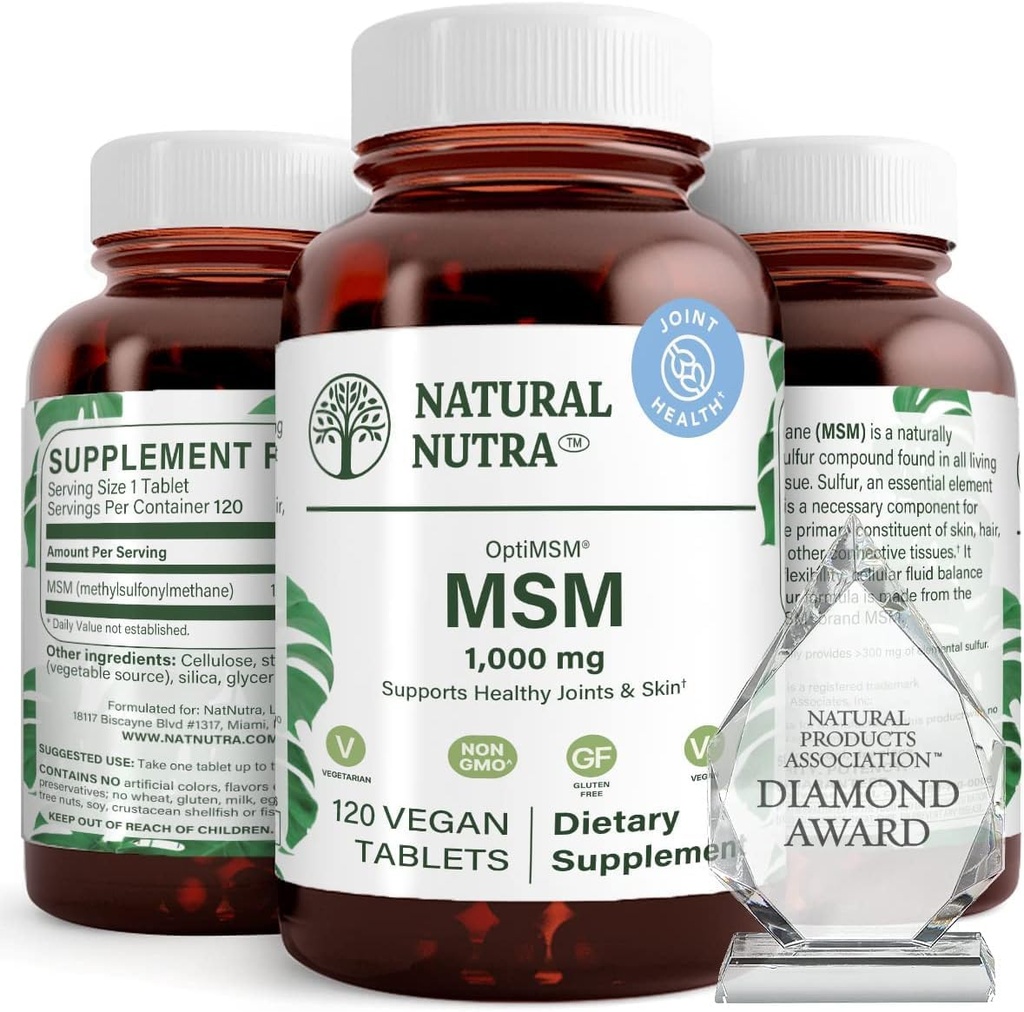 Natural Nutra OptiMSM, MSM συμπλήρωμα με το θειάφι, την πρόληψη της λίπανσης των μαλλιών, την αύξηση της κοινής ευελιξίας και την υγεία των οστών, Cartilage υγεία, βοηθά στην υποστήριξη της ισορροπίας υγρών, 1000 mg, (120) Vegan δισκία
