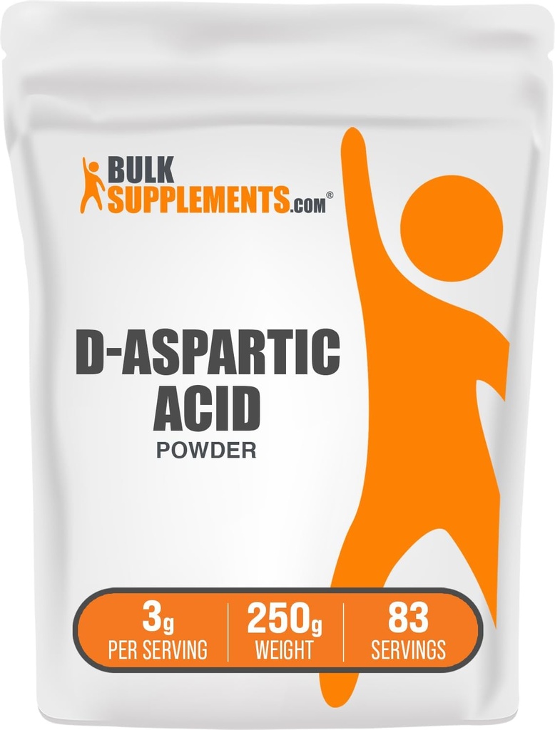 BulkSupplements.com D-Aspartic Acid Powder - D-Aspartic Acid Supplement for Men, Unflavored Amino Acid - Pure & Gluten Free, 3g per Serving, 250g (8.8 oz) (Pack of 1)