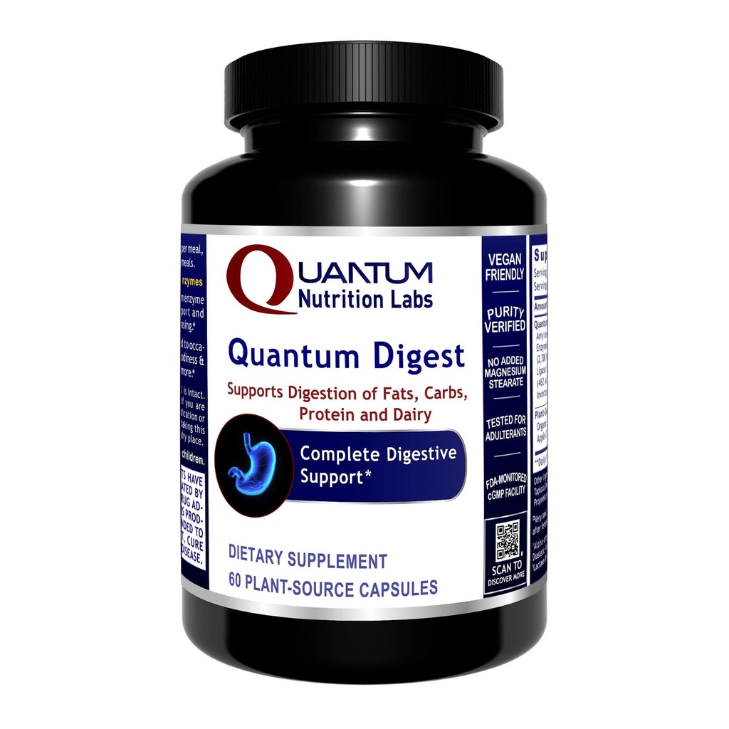 Quantum Nutrition Labs Quantum Digest - Digestive Health Enzymes for Women and Men, Digestion Support for Gut Health, Fully Active Vegan Enzyme Pills - 60 Χορτοφαγικές Κάψουλες