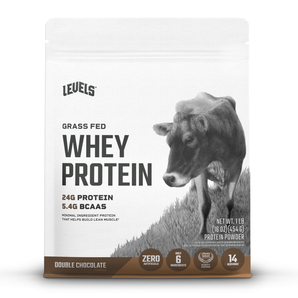 Επίπεδα Grass Fed Whey πρωτεΐνη σκόνη, καμία τεχνητή ουσία, 24G πρωτεΐνης, διπλή σοκολάτα, 1LB