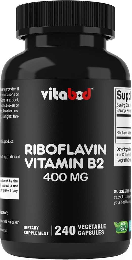 Βιταμίνη Β2 (Riιβοφλαβίνη) 400 mg 240 Καψάκια χορτοφαγικής - Υποστήριξη Κυτταρική Ενέργεια και Ερυθροκυτταρική Παραγωγή