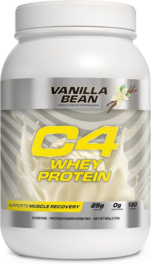 Cellucor C4 Whey Protein Powder, Vanilla Bean - 25g Πρωτεΐνη, 0g Προστιθέμενη Ζάχαρη, 130 θερμίδες ανά υπηρεσία, Υποστηρίζει την αποκατάσταση των μυών, 28 εξυπηρετούν, Premium Ορός γάλακτος για μετά την προπόνηση