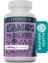 Freshfield Ashwagandha με Μαύρο Πιπέρι. Vegan Φιλικό συμπλήρωμα για Adrenal Fatigue Υποστήριξη, Μνήμη των μυών, Θυρεοειδή και Δύναμη. Όλα τα φυσικά καψάκια 1300mg
