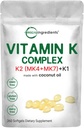 Micro Ingredients Super Vitamin K Complex (K2 MK7 + MK4 & K1), 360 Coconut Oil Softgles 
