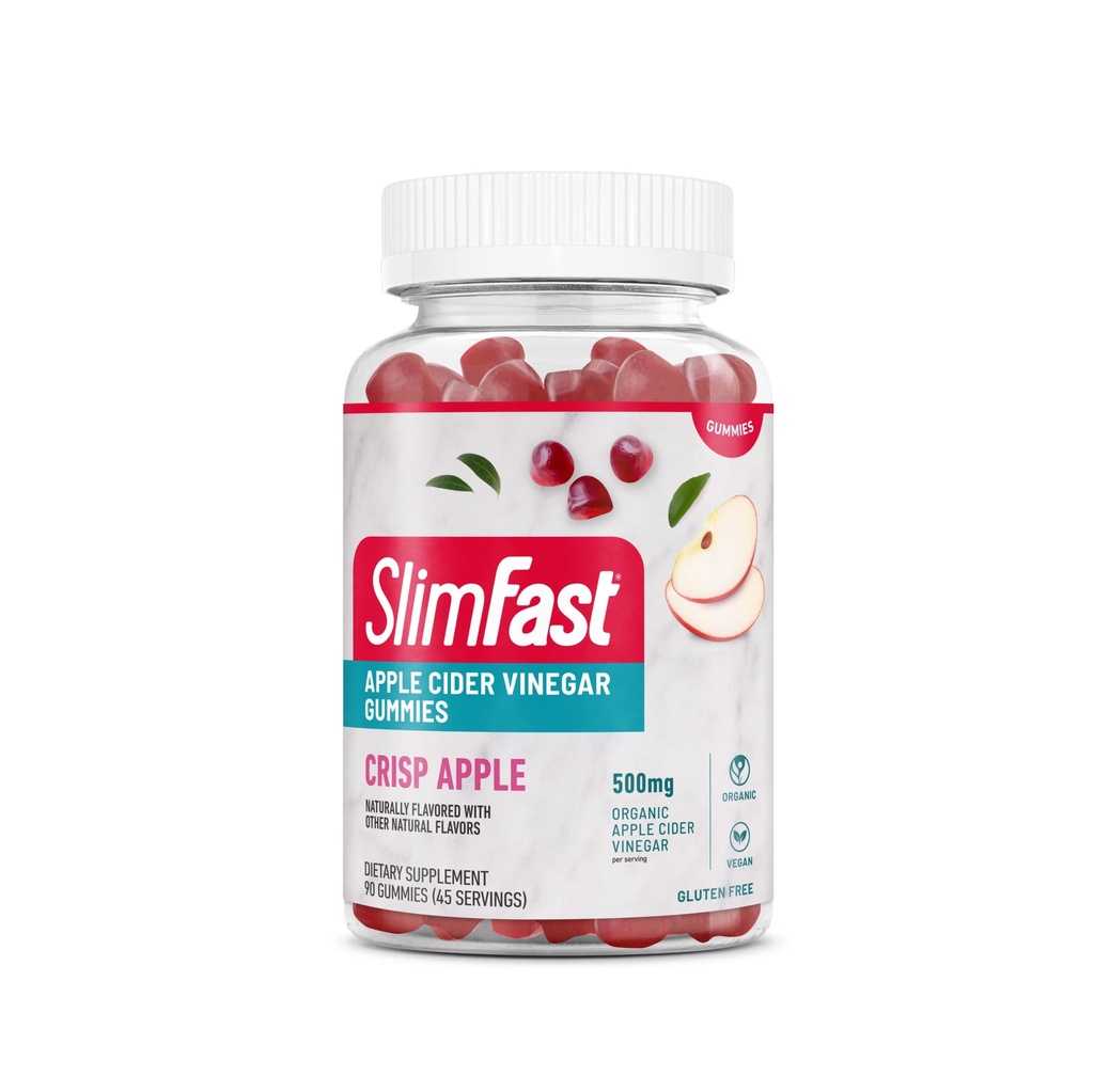 SlimFast Apple Cider Vinegar Gummys, Συμπλήρωμα διατροφής με 500mg βιολογικό μηλίτη Cinegar ανά Σερβίρισμα, Crisp Apple Flavor, 45 υπηρεσίες (Packaging May Vary)