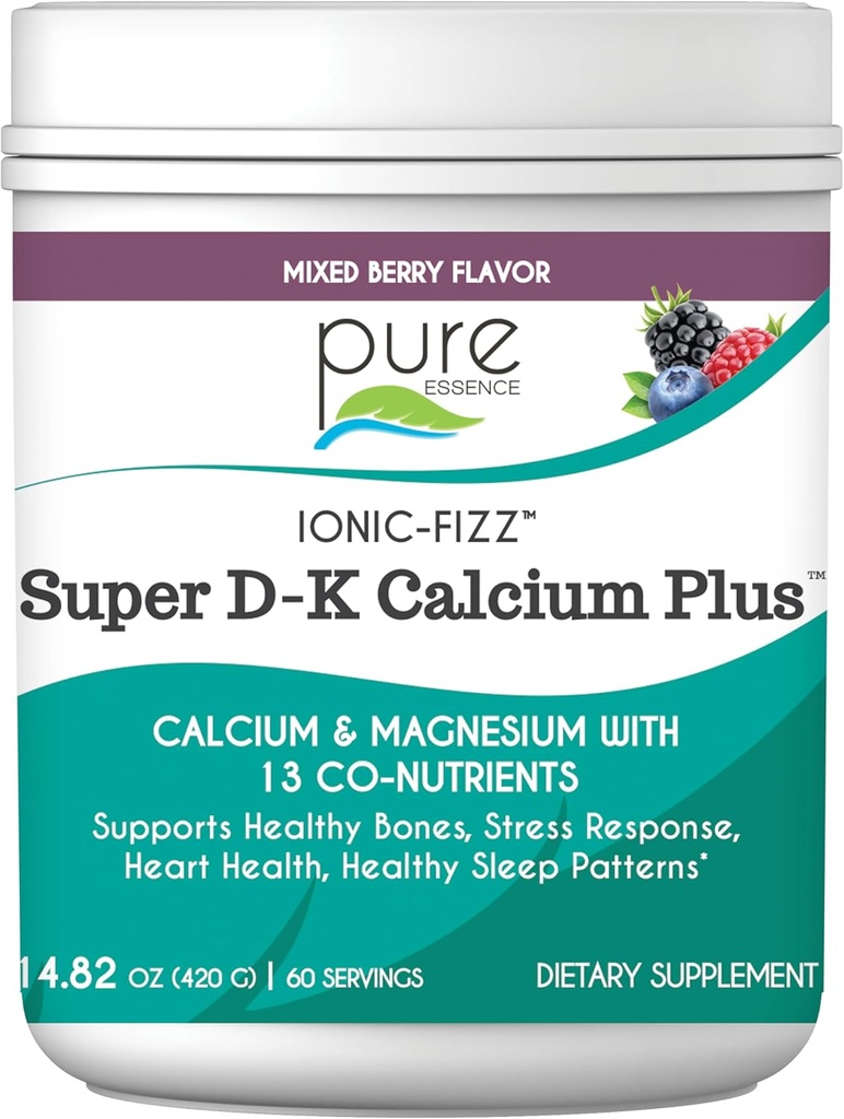 Ionic Fizz Super D-K Calcium Plus από την Pure Essence - με Extra Magnesium, Βιταμίνη D3, Βιταμίνη K2 για Strong Bones and Stress Support - Mixed Berry - 14,82oz