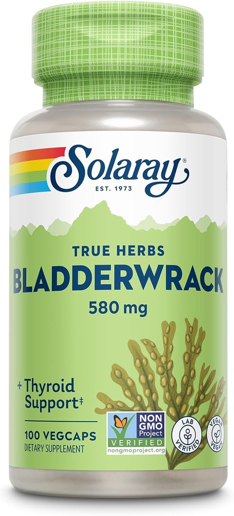 Κάψουλες SOLARAY Bladerwrack 580 mg - Συμπλήρωμα Φυκιών με θρεπτικά συστατικά, Υψηλή σε ιώδιο - Ισορροπημένη βοτανική υποστήριξη - Vegan, μη ΓΤΟ, 60-Ημέρες Εγγύηση, Εργαστήριο Επαληθευμένο - 100 Μερίδες, 100 VegCaps