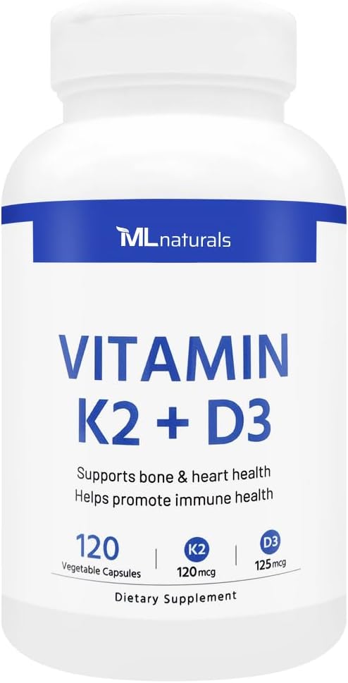 ML Naturals Βιταμίνη K2 + D3 120 κάψουλες λαχανικών, NSF-Certified & cGMP- Compliant