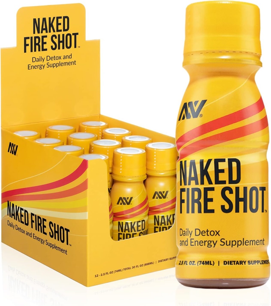 NAKED nutrition Naked Fire Shot - Natural Energy Shots, Ginger Root, Raw Apple Cider Vinegar, Organic Ginseng & Ashwagandha, Detox, Energy Wellness Shots - 2.5Oz, 12 Pack