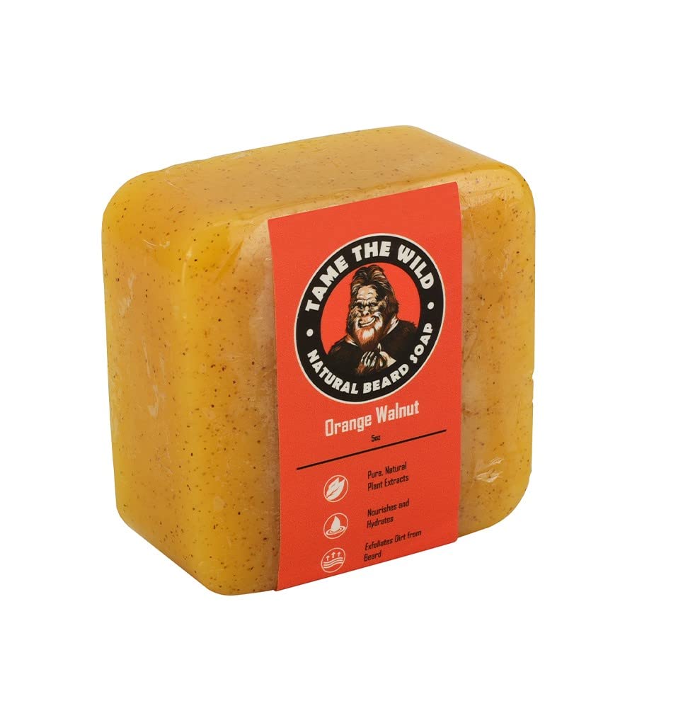 MAME THE WILD Orange Walnut Beard Soap Bar - 5 oz Exfoliating Beard Wash and Face Scrub - Βούτυρο Καρύδας και Coconut Oil Cleanser - Ενυδατικό Σαπούνι - Δώρα Ημέρας Πατέρα