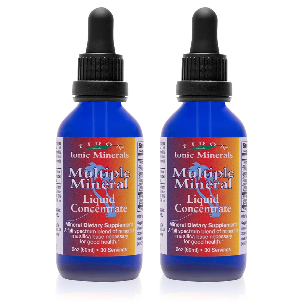 Eidon Multiple Minerals Supplement - Ionic Trace Mineral Drops for Water, with Zinc, Potassium, Chromium, & Magnesium, Liquid Vitamins, Sugar Free & Bioavailable, for Men & Women - 2 oz, 2 Pack