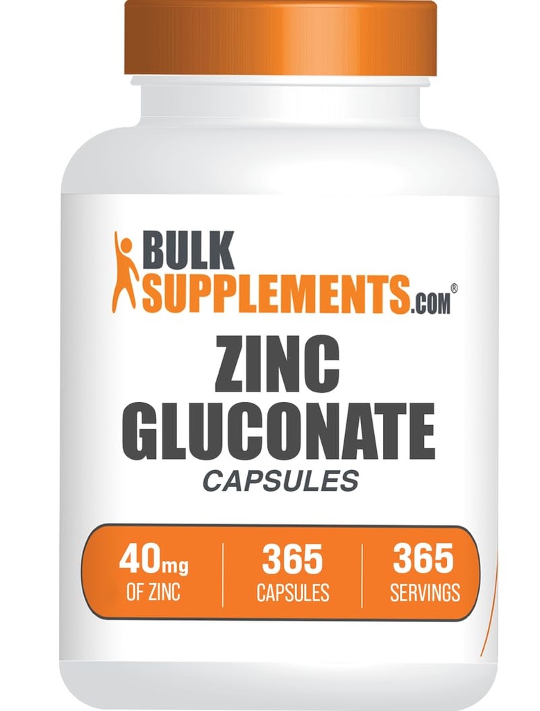 BulkSupplements.com Zinc Gluconate Capsules - Zinc Supplements, for Immune Support - Gluten Free, 1 Capsule per Serving, 365 Count (Pack of 1)