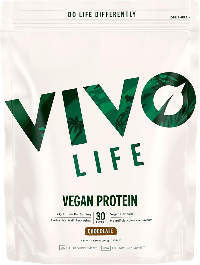 VIVO Vegan Protein Powder - 0,7 oz φυτικής πρωτεΐνης ανά Scoop, 30 μερίδες (33,8 oz) (Σκοτεινή σοκολάτα)