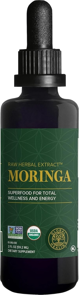 Global Healing Center - Organic Moringa Oleifera Extract Liquid Drops, Moringa Supplement-Vegan από φύλλα δέντρων-Μέγιστη απορρόφηση βιταμινών και ορυκτών- More Potency Than Powder Form (2 Fl Oz)