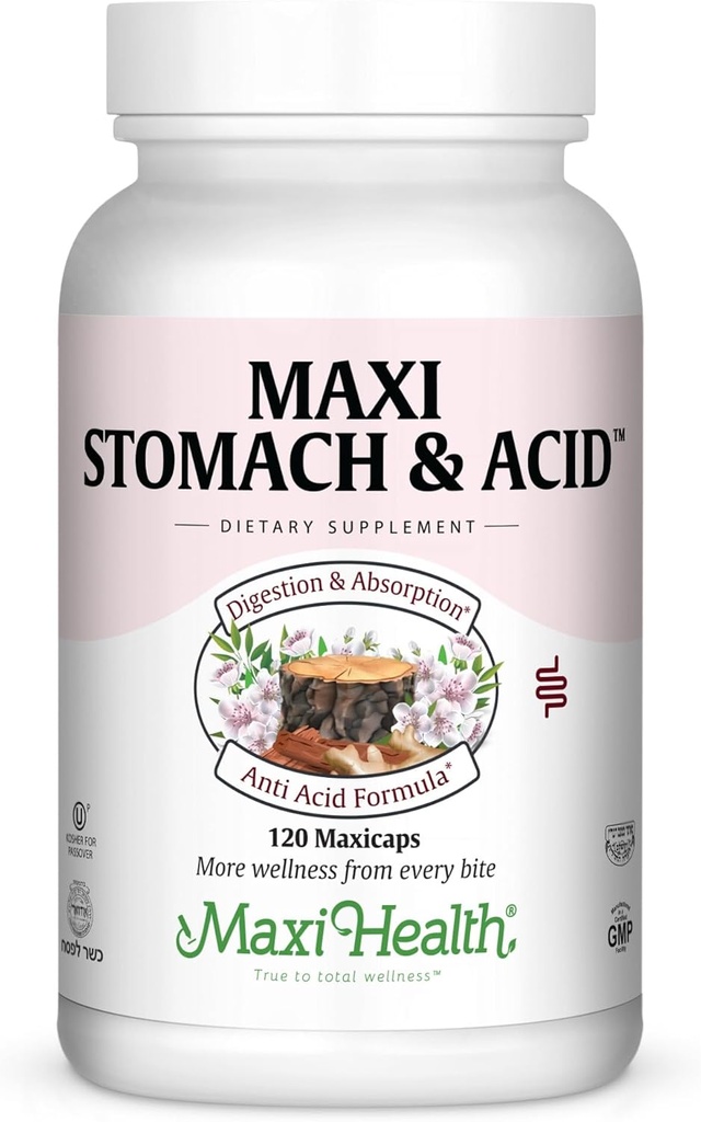 Maxi Health Stomach Anti Acid Support Full Spectrum Capsules, 120 Count - Kosher for Passover
