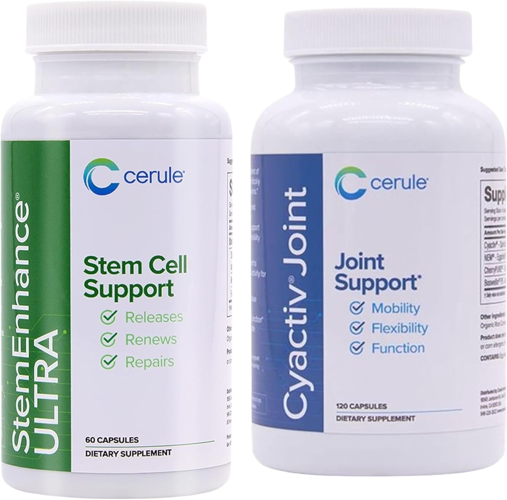 Cerule Stemenhance + Cyactive Spirulina Υποστήριξη Ultra Stem Cell Συμπλήρωμα υποστήριξης με εκχυλίσματα από μικροφύκη γλυκού νερού και θαλάσσια μακροφύκη για να βοηθήσει στην αύξηση της κυκλοφορίας ενηλίκων βλαστικών κυττάρων και Prom