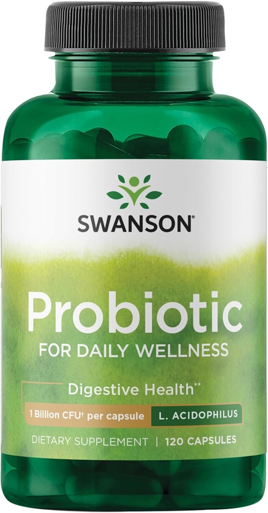 Swanson Probiotic - Digestive Health Supplement w/ 1 Δισεκατομμύριο CFU ανά κάψουλα - Φυσική Φόρμουλα Υποστηρίζοντας Bowel Regularity & Daily Wellness - (120 Κάψουλες)