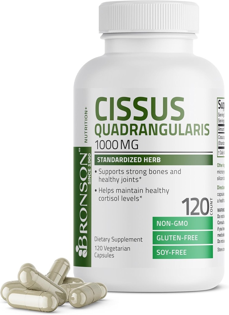 Bronson Cissus Quadrangularis Extract 1000 mg Κάψουλες - Ισχυρά οστά & υγιείς αρθρώσεις - Μη ΓΤΟ, 120 κάψουλες χορτοφάγων