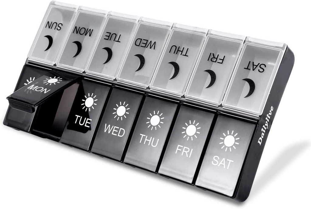 Weekly Pill Organizer 2 Times a Day, Pill Box Large Capacity for Pills/Vitamin/Fish Oil/Supplements ，Medicine Organizer Double Protection, Pill case Portable Travel.(Dailylive)