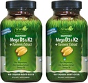 Irwin Naturals High Potency Mega D3 & K2 + Turmeric Extract για υγιή οστά, ανοσοποιητική λειτουργία & θετική διάθεση - Προηγμένη απορρόφηση με μαγνήσιο, κουρκουμά, λάδι μπαμπού & ωμέγα - 60 υγρά Softgels