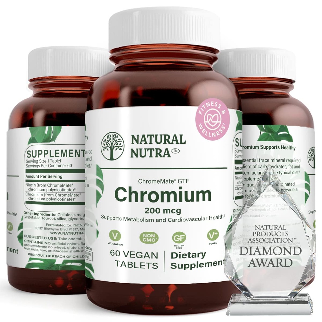 Φυσικό πολυνικοτινικό χρώμιο Nutra GTF με ChromeMate, υποστηρίζει το μεταβολισμό του σώματος, την προώθηση της υγείας του σώματος, καρδιοαγγειακή υγεία 200 mcg, 60 Vegan δισκία