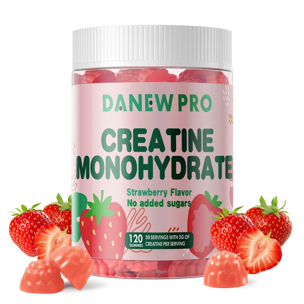 NSF Certified Creatine Gummy 5g - Creatine Monohydrate Gummies για άνδρες και γυναίκες, Createine Monohydrate for Muscle Strength, Mus Builder, Energy Boost, Pre-Educate Supplement (120 Count)-Strawberry
