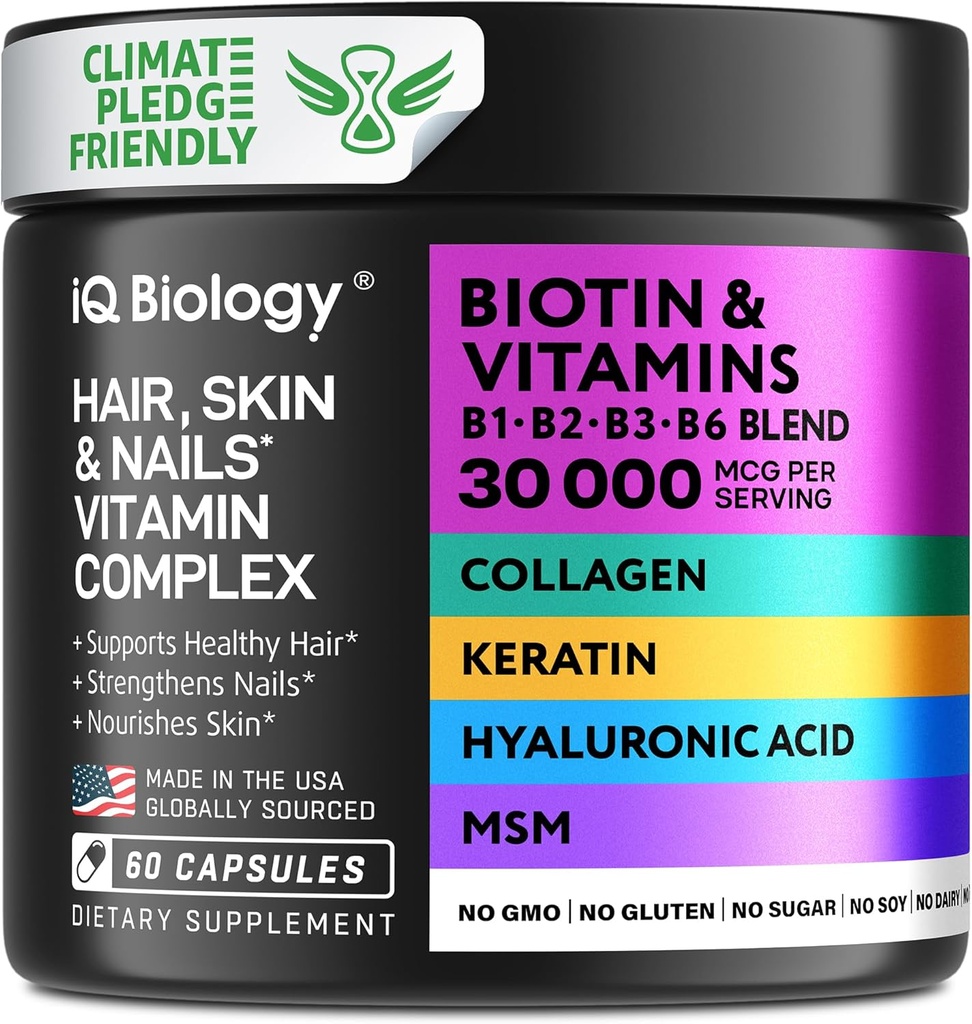 Biotin for Hair Growth Women & Men with Keratin, Collagen Complex 30000 mcg – Capsules for Hair Loss & Stronger Thickness – Skin & Nails Vitamins, Biotin 10000mcg and Collagen Supplements - 60 Pills
