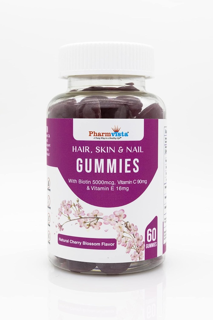 Δέρμα μαλλιών & νυχιών Βιταμίνη Gummies με βιοτίνη βιταμίνη C και Ε - Vegan Γλουτένη Χωρίς & μη GMO συστατικά -60 Μέτρα