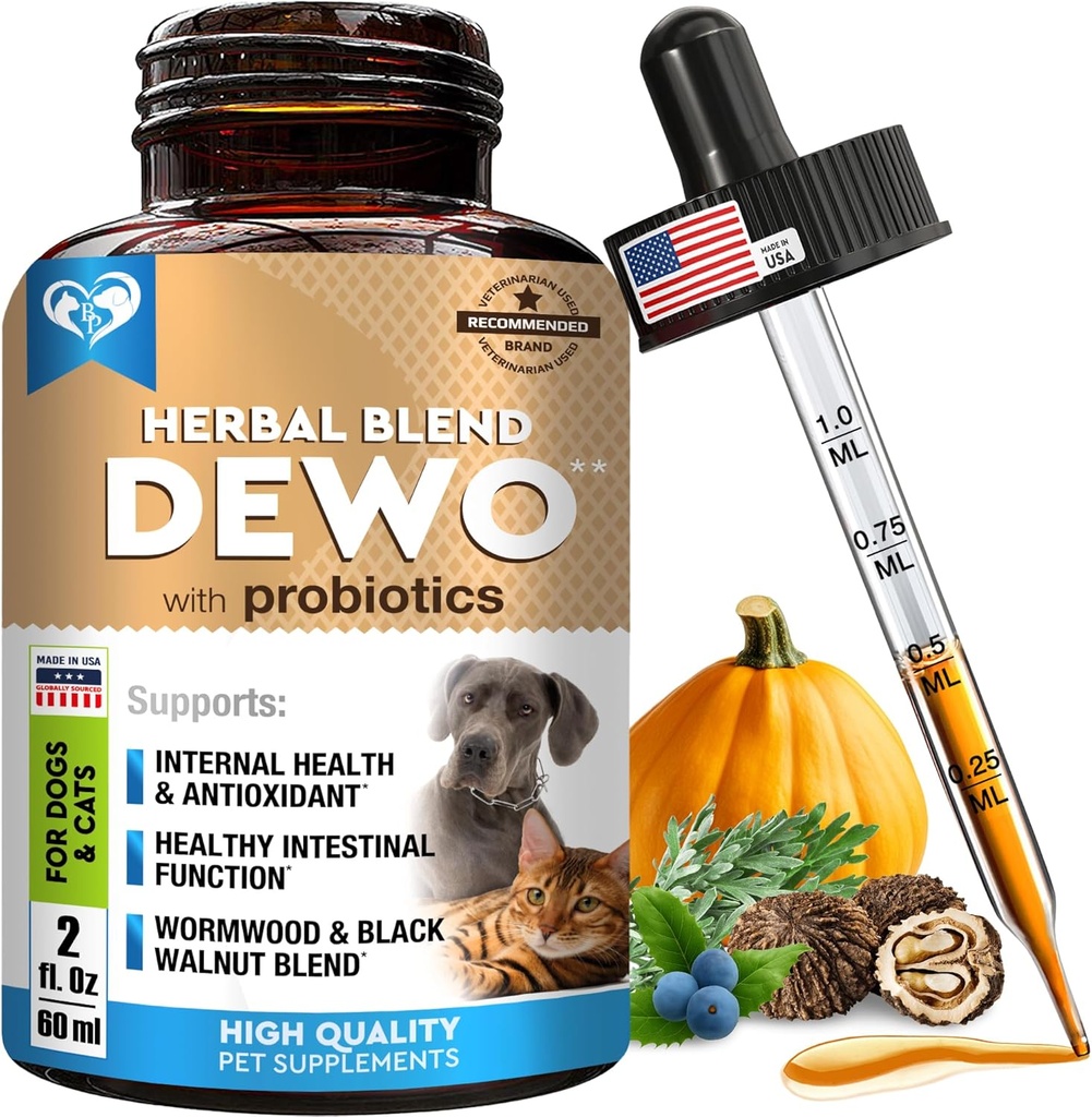 Natural Intestinal Defense for Dogs & Cats – Herbal Cleanse with Wormwood, Black Walnut & Probiotic – Promotes Healthy Gut & Flora Balance – Advanced Broad Spectrum Formula – Made in USA