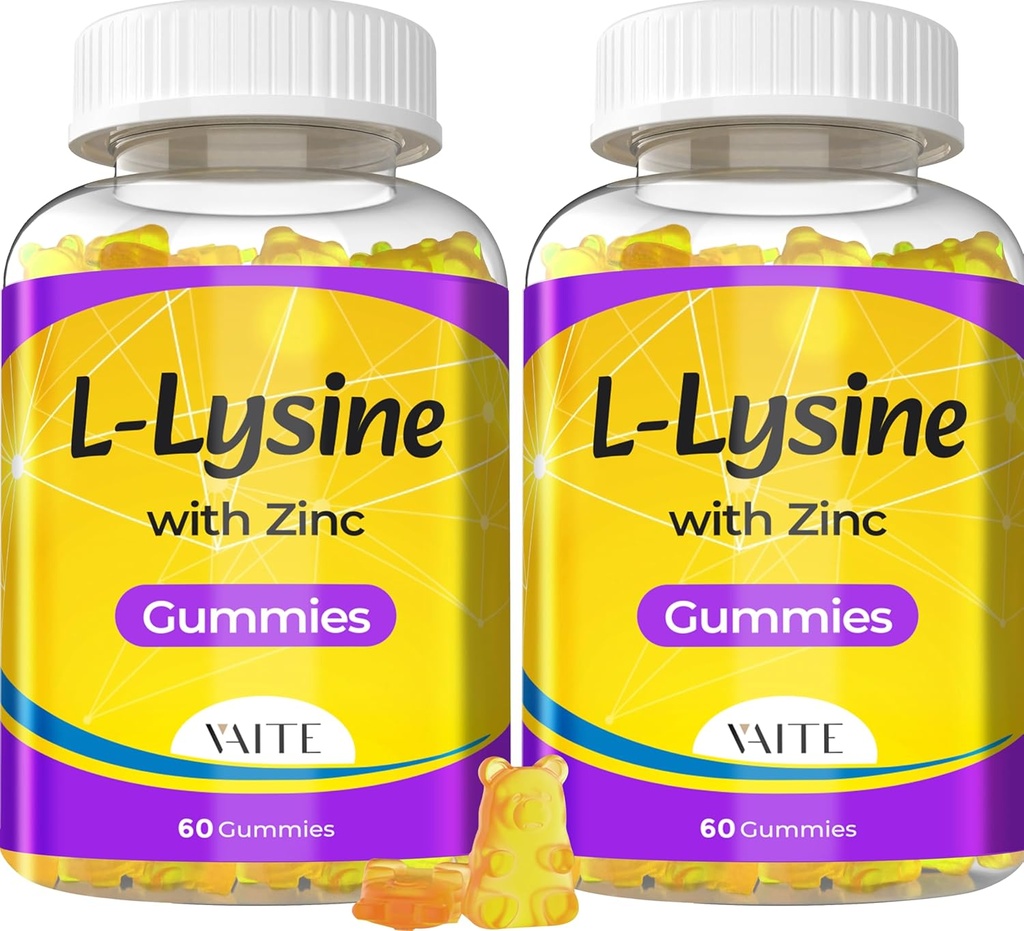 L Lysine Gummies 1000mg με Ψευδάργυρο - Υποστηρίζει το δέρμα, Lip, Vegan, Χωρίς γλουτένη, 60 Chewable L-Lysine για ενήλικες, Βιταμίνες Υγεία ιστού & ανοσοποιητικό σύστημα, Amino Acid & Complex Συμπληρώματα, Μη ΓΤΟ(2Pack)