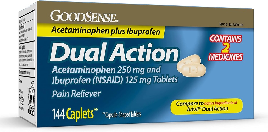 GoodSense Dual Action Acetaminophen 250 mg και Ibuprofen (NSAID) 125 mg δισκία, Pain Reliever για την ανακούφιση του Πονοκέφαλου, την ανακούφιση του πόνου της αρθρίτιδας και More, 144 Count