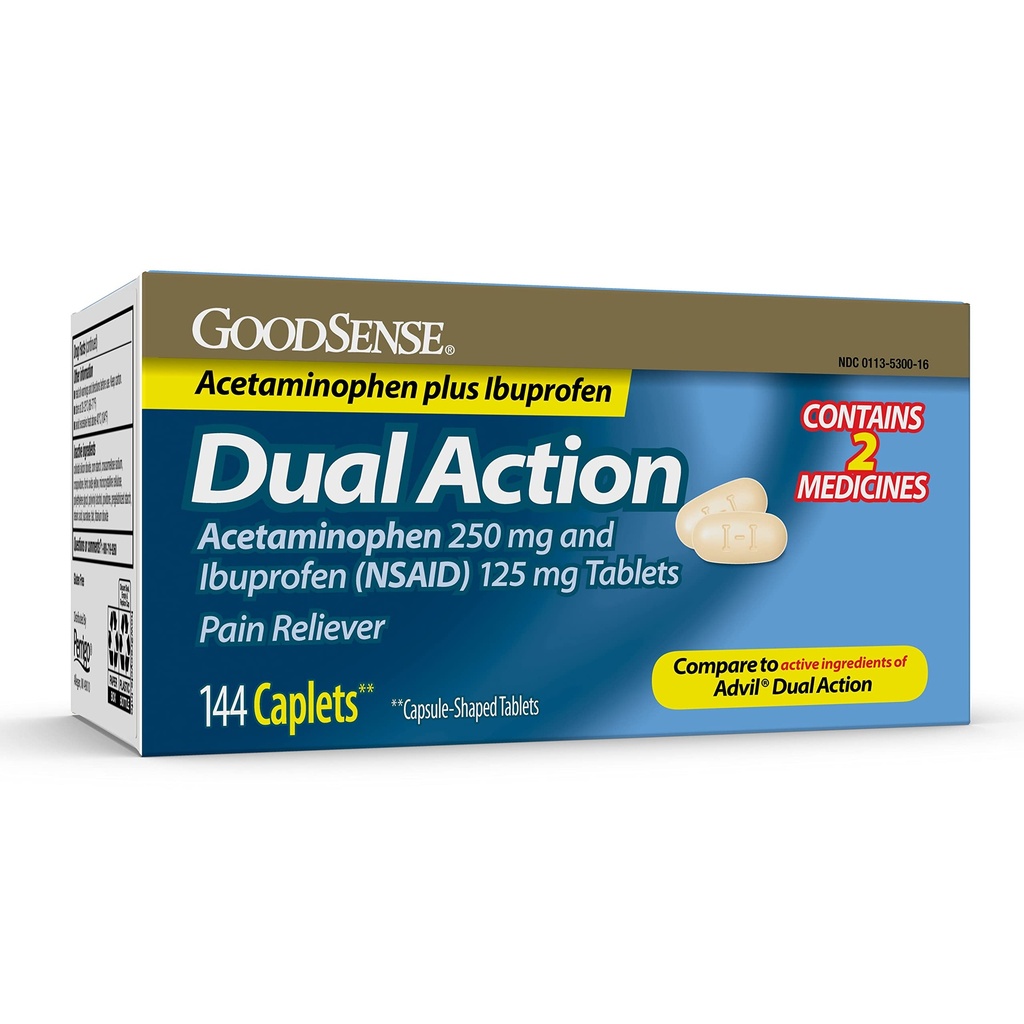 GoodSense Dual Action Acetaminophen 250 mg και Ibuprofen (NSAID) 125 mg δισκία, Pain Reliever για την ανακούφιση του Πονοκέφαλου, την ανακούφιση του πόνου της αρθρίτιδας και More, 144 Count