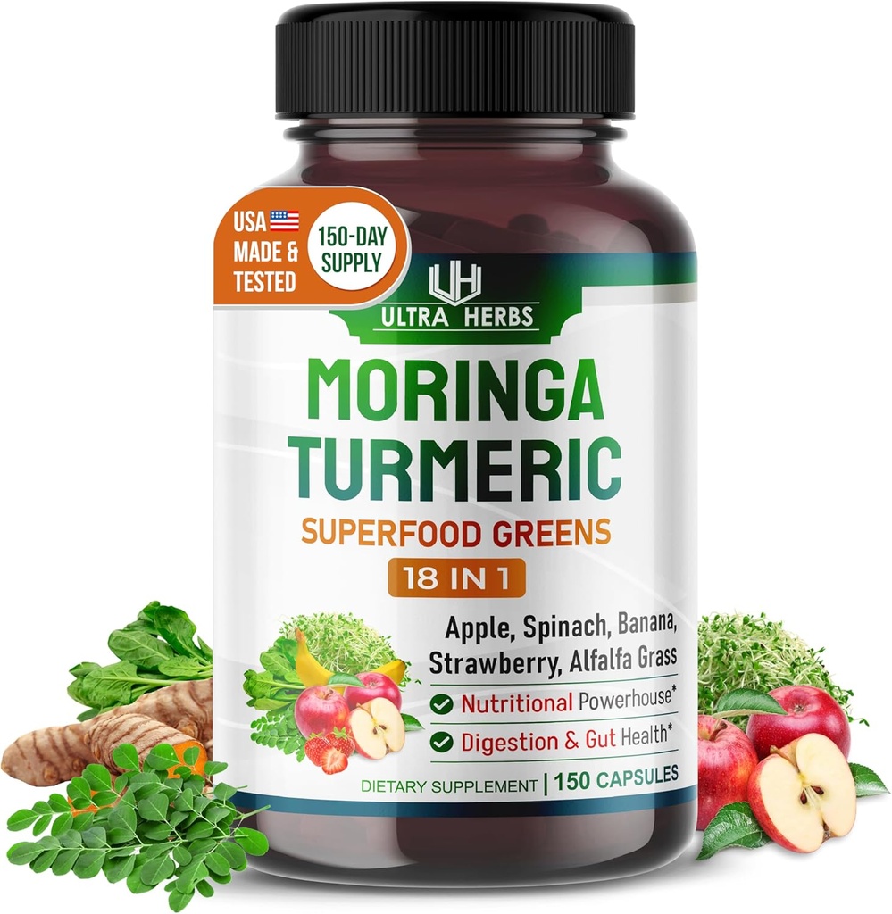 Superfood Greens 18 IN 1 - με Φρούτα & Λαχανικά & Βότανα -Moringa, Alfalfa, Apple, Spinatch, Banana, Strawberry- Boost Energy, Ανοσία και Gut Health (συσκευασία των 150 ημερών)