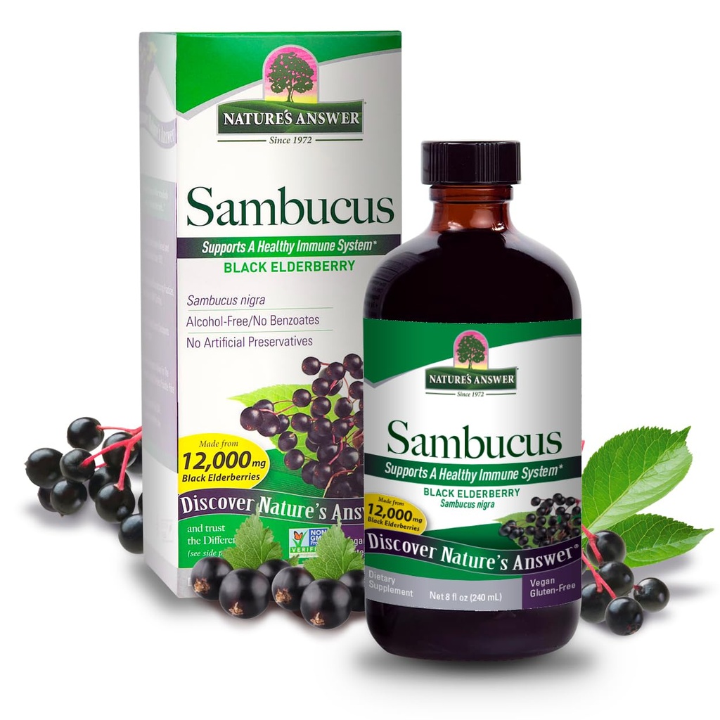 Nature's Answer Sambucus Elder Berry Extract Syrup 8 Ounce ( 3 Pack ) | Daily Immune Support | Packed with Antioxidants | Family Friendly | Flue Season Defender