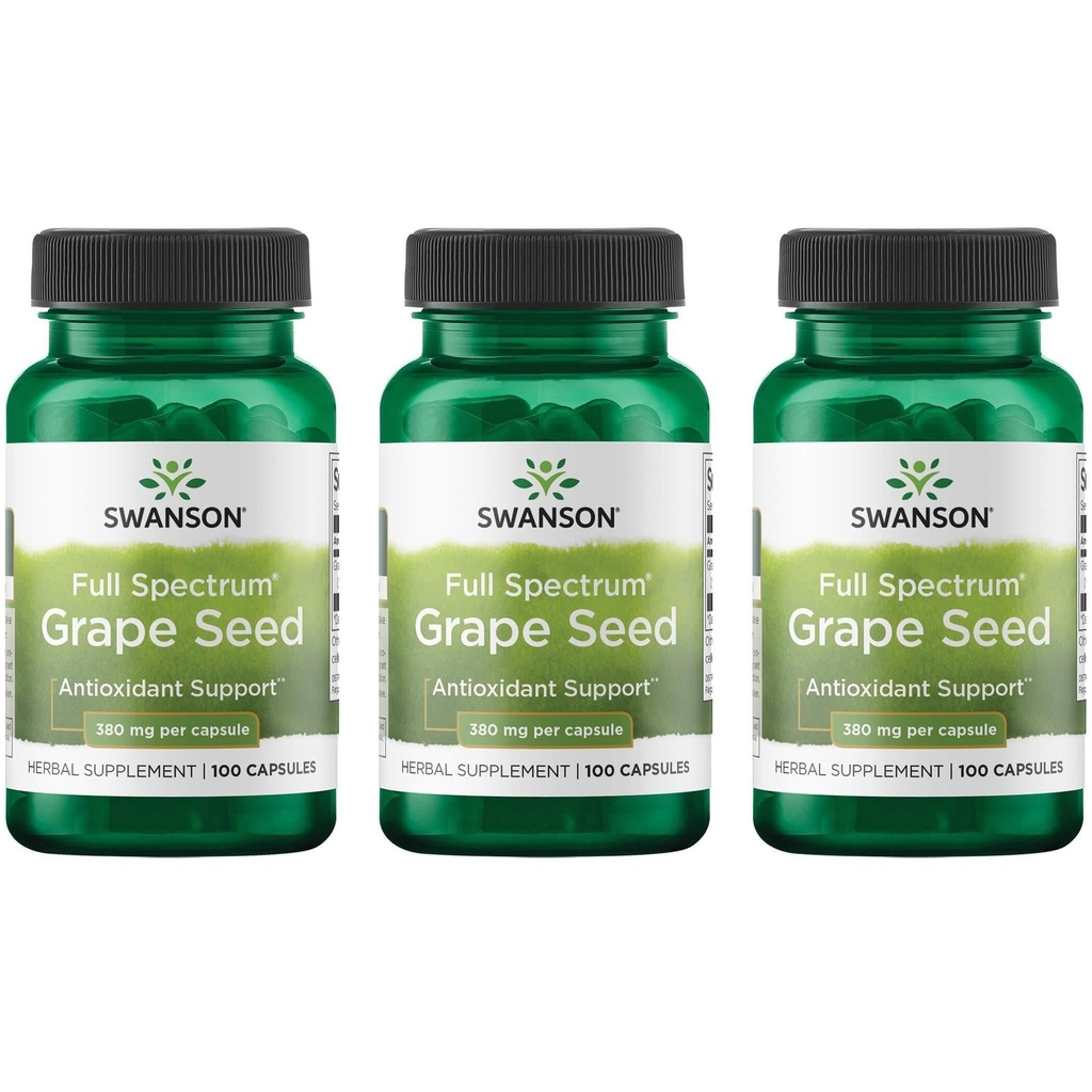 Swanson Grape Seed Heart Antioxidant Free Radicals Υγιεινή υποστήριξη αρτηριακής πίεσης Polyphenols OPCS φυτικό συμπλήρωμα 380 mg 100 κάψουλες (3 Pack)