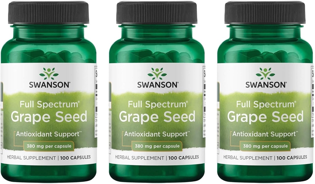 Swanson Grape Seed Heart Antioxidant Free Radicals Healthy Blood Pressure Support Polyphenols OPCS Herbal Supplement 380 mg 100 Capsules (3 Pack)